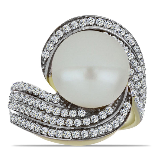 Pozlátený Strieborný Prsteň s Bielou Sladkovodnou Perlou a Bielym Topásom