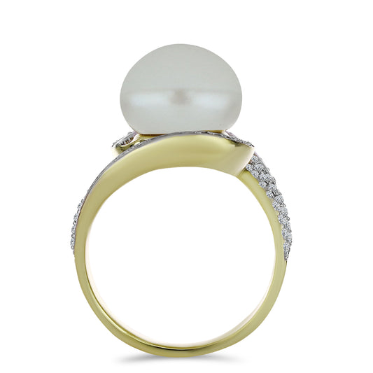 Pozlátený Strieborný Prsteň s Bielou Sladkovodnou Perlou a Bielym Topásom