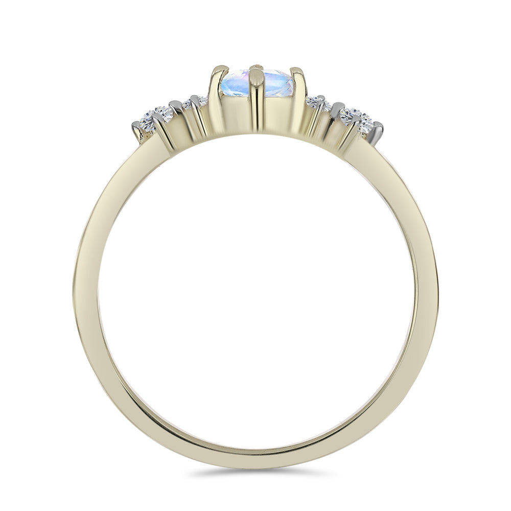 Pozlátený Strieborný Prsteň s Dúhovým Mesačným Kameňom a Bielym Topásom