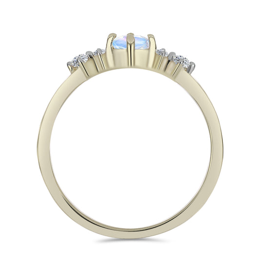 Pozlátený Strieborný Prsteň s Dúhovým Mesačným Kameňom a Bielym Topásom