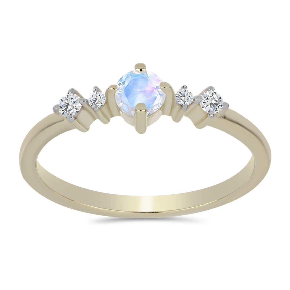 Pozlátený Strieborný Prsteň s Dúhovým Mesačným Kameňom a Bielym Topásom 3 