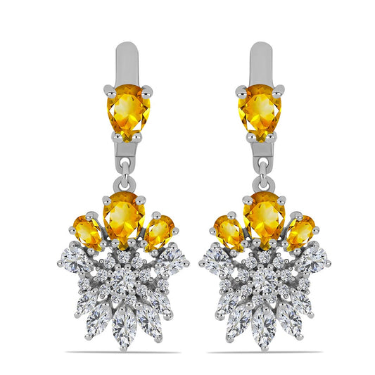 Strieborné Náušnice s Uralským Citrínom a Bielym Topásom