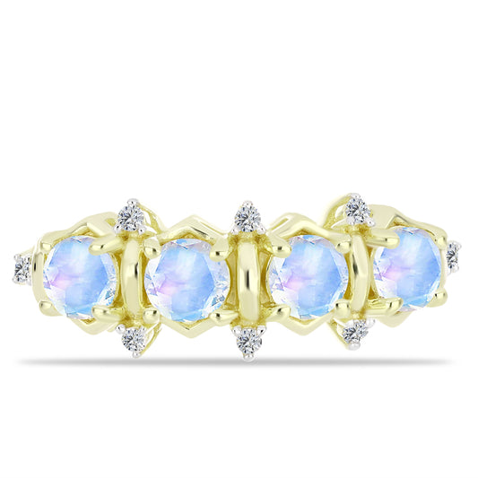 Pozlátený Strieborný Prsteň s Dúhovým Mesačným Kameňom a Bielym Topásom