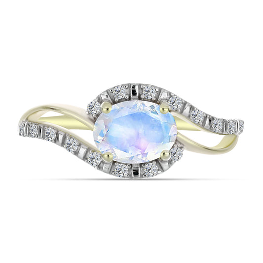 Pozlátený Strieborný Prsteň s Dúhovým Mesačným Kameňom a Bielym Topásom