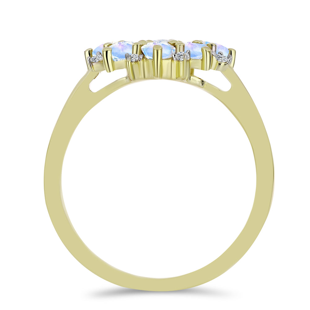 Pozlátený Strieborný Prsteň s Dúhovým Mesačným Kameňom a Bielym Topásom