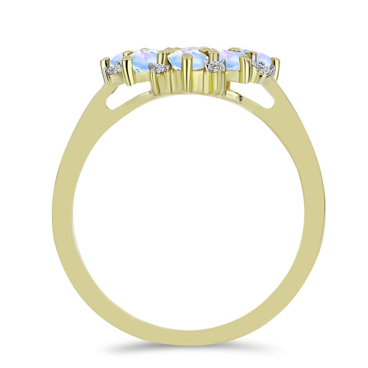 Pozlátený Strieborný Prsteň s Dúhovým Mesačným Kameňom a Bielym Topásom