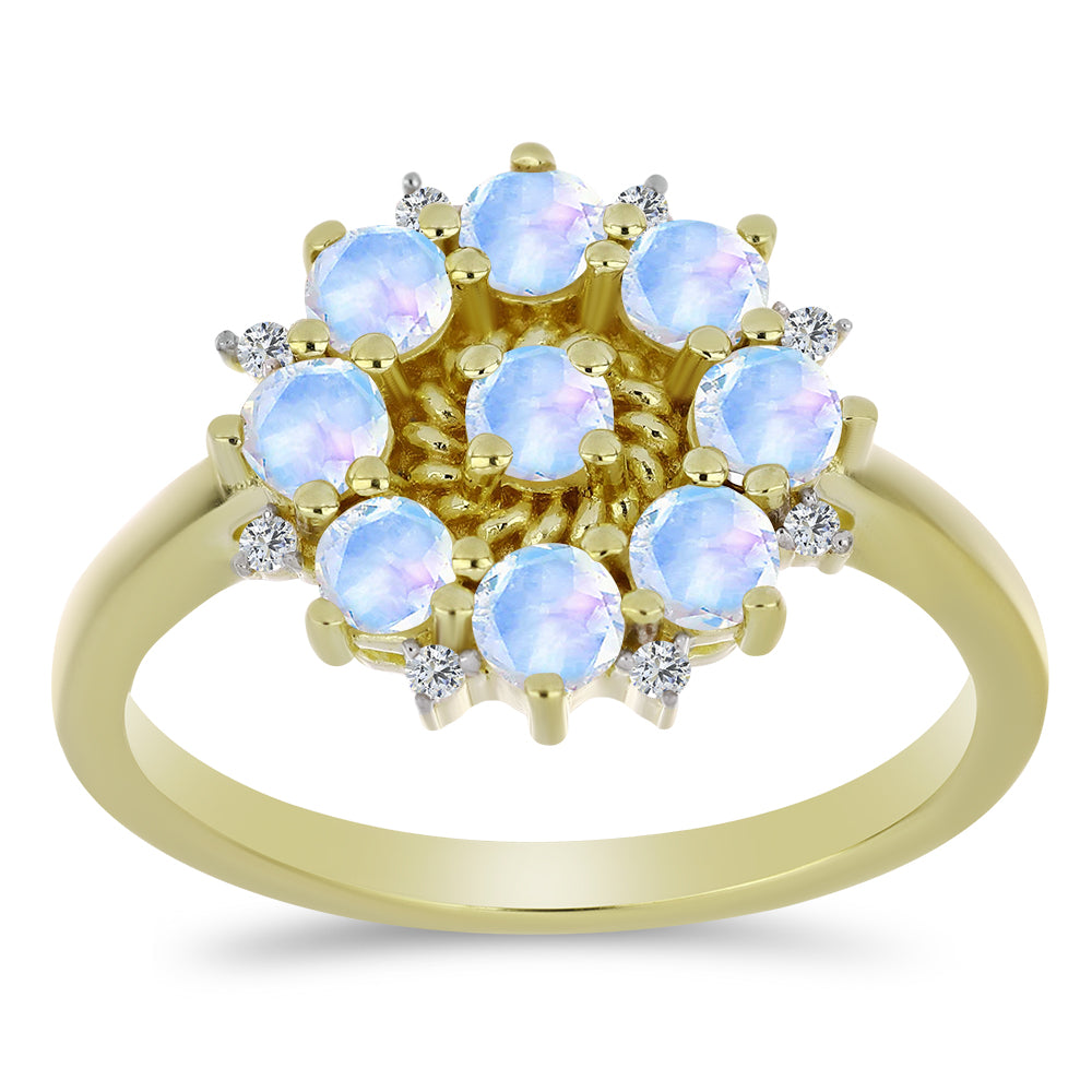 Pozlátený Strieborný Prsteň s Dúhovým Mesačným Kameňom a Bielym Topásom 3 