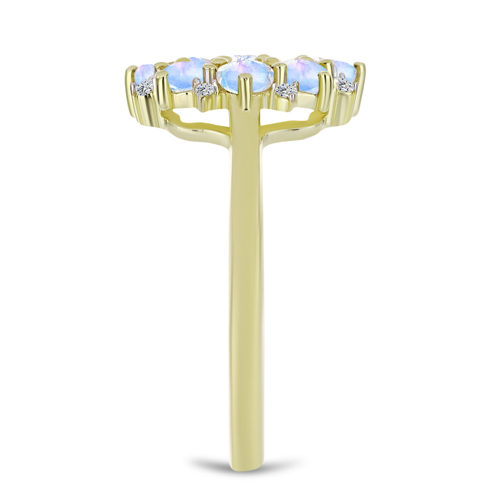 Pozlátený Strieborný Prsteň s Dúhovým Mesačným Kameňom a Bielym Topásom 4 