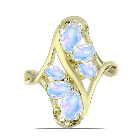 Pozlátený Strieborný Prsteň s Dúhovým Mesačným Kameňom