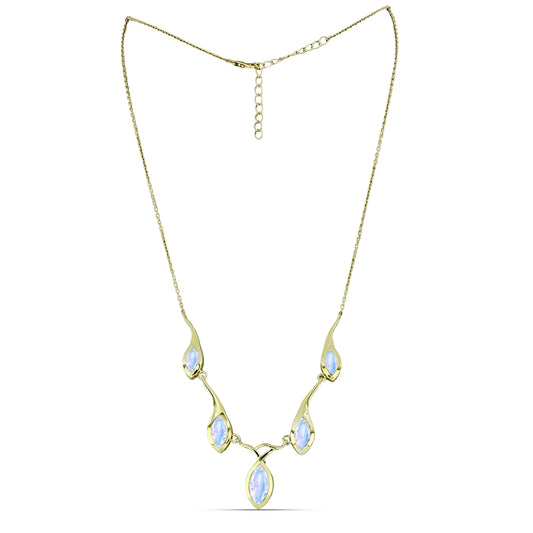 Pozlátený Strieborný Náhrdelník s Dúhovým Mesačným Kameňom