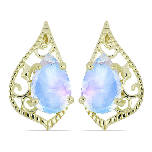 Pozlátené Strieborné Náušnice s Dúhovým Mesačným Kameňom