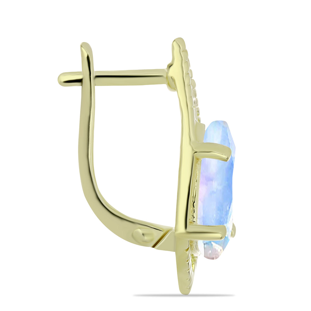 Pozlátené Strieborné Náušnice s Dúhovým Mesačným Kameňom