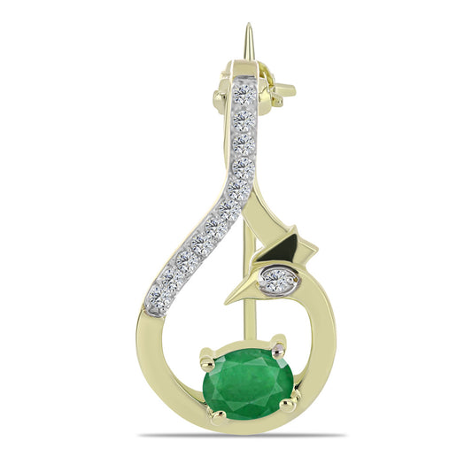 Pozlátený Strieborný Brošňa s so Zambijským Smaragdom a Bielym Topásom