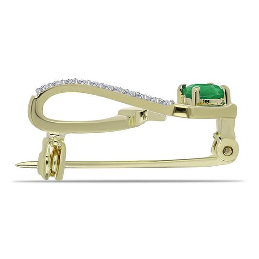 Pozlátený Strieborný Brošňa s so Zambijským Smaragdom a Bielym Topásom