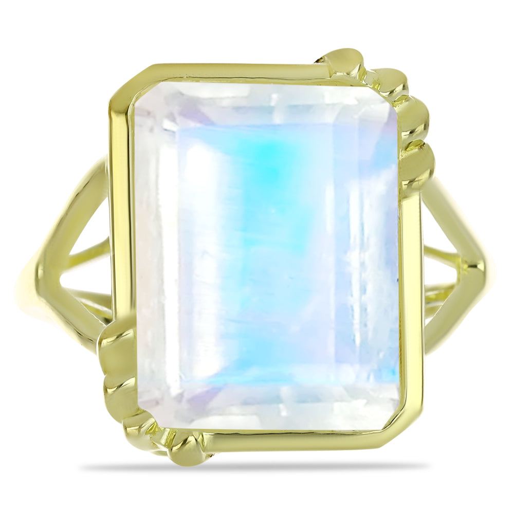 Pozlátený Strieborný Prsteň s Dúhovým Mesačným Kameňom