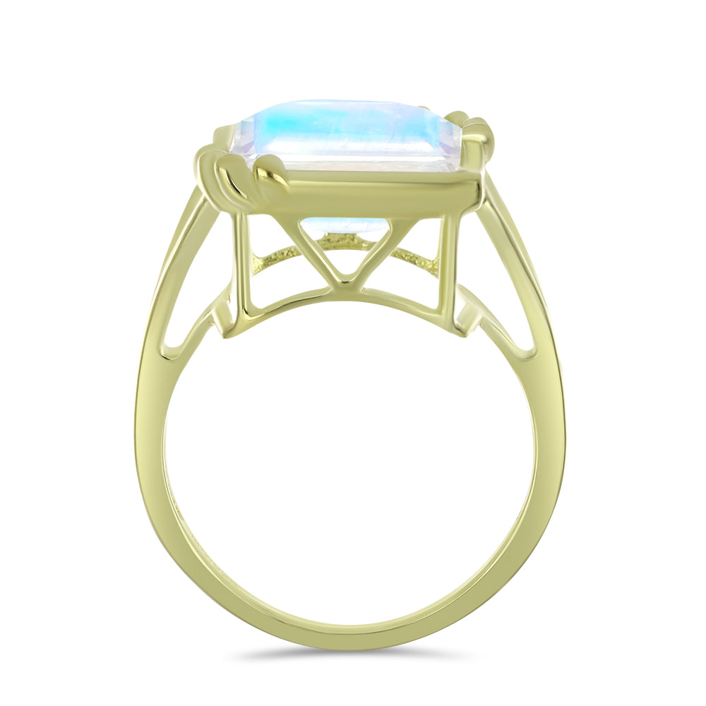 Pozlátený Strieborný Prsteň s Dúhovým Mesačným Kameňom 2 