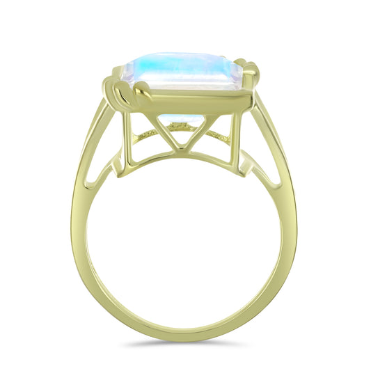 Pozlátený Strieborný Prsteň s Dúhovým Mesačným Kameňom