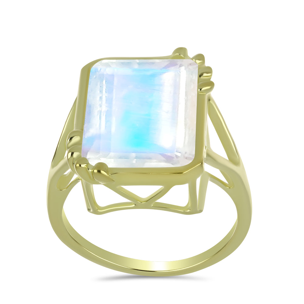 Pozlátený Strieborný Prsteň s Dúhovým Mesačným Kameňom 3 