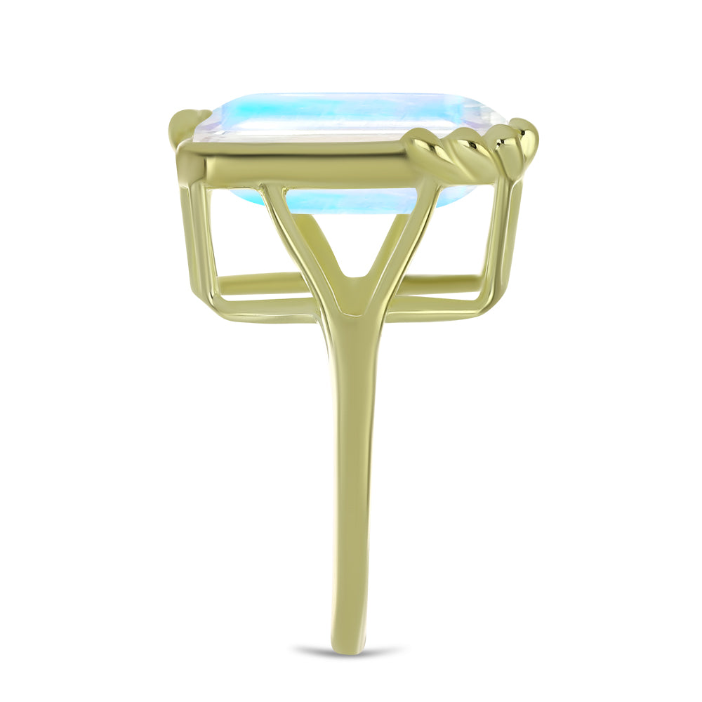 Pozlátený Strieborný Prsteň s Dúhovým Mesačným Kameňom 4 