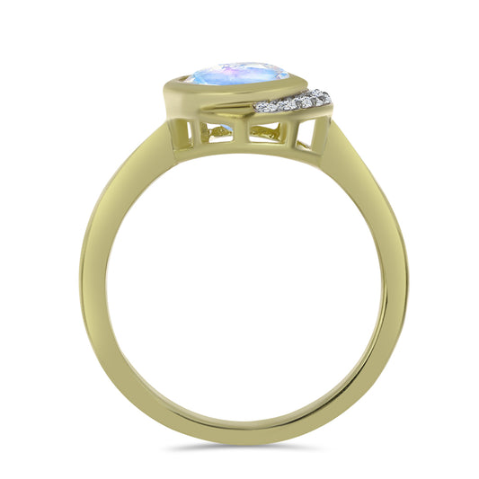 Pozlátený Strieborný Prsteň s Dúhovým Mesačným Kameňom a Bielym Topásom