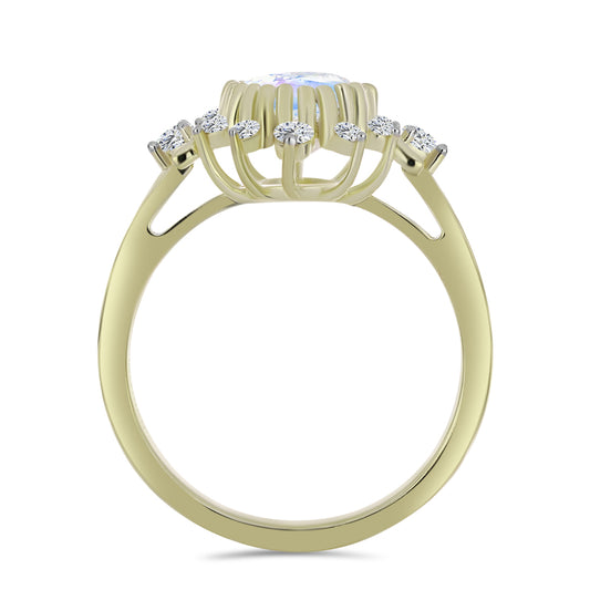 Pozlátený Strieborný Prsteň s Dúhovým Mesačným Kameňom a Bielym Topásom