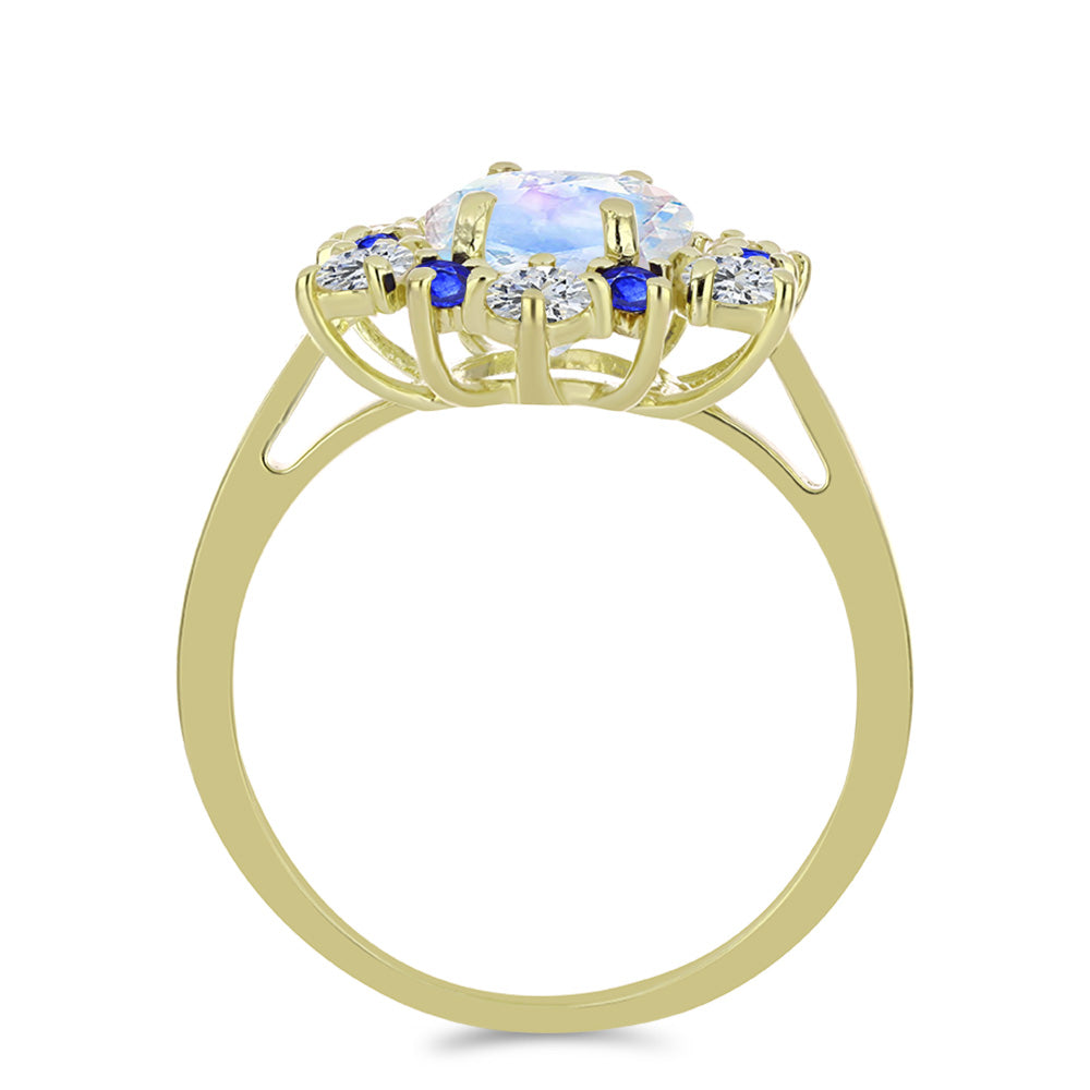 Pozlátený Strieborný Prsteň s Dúhovým Mesačným Kameňom a Austrálskym Modrým Zafírom 2 