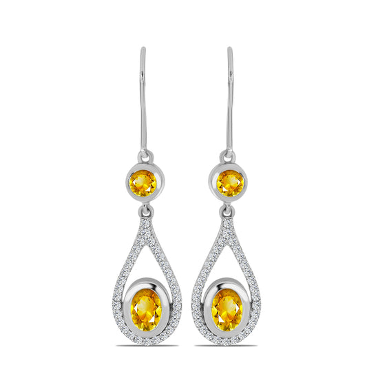 Strieborné Náušnice s Uralským Citrínom a Bielym Topásom