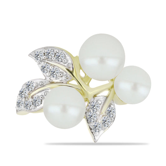 Pozlátený Strieborný Prsteň s Bielou Sladkovodnou Perlou a Bielym Topásom