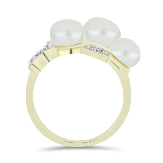 Pozlátený Strieborný Prsteň s Bielou Sladkovodnou Perlou a Bielym Topásom