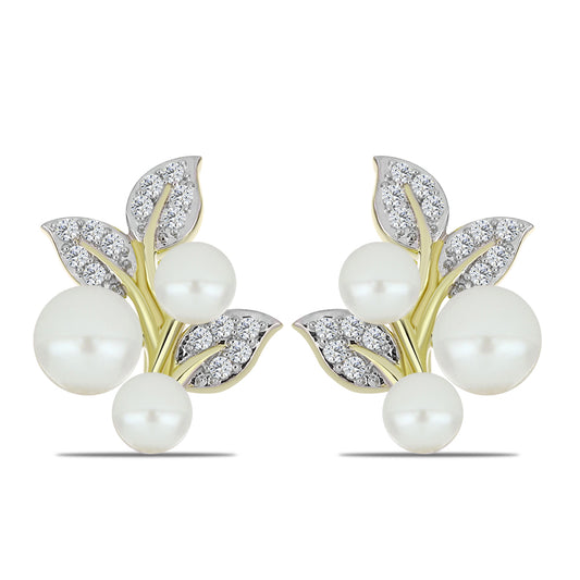 Pozlátené Strieborné Náušnice s Bielou Sladkovodnou Perlou a Bielym Topásom