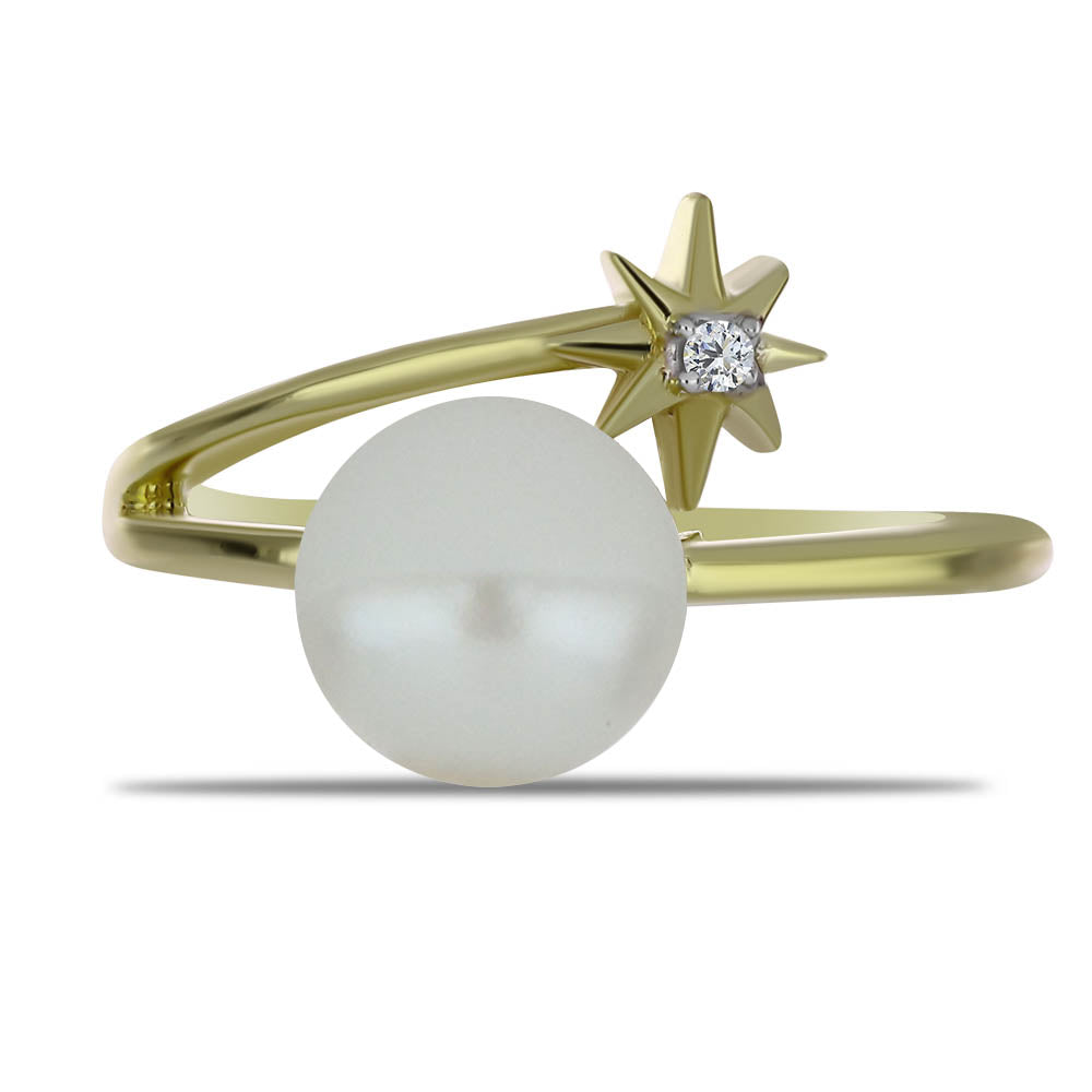 Pozlátený Strieborný Prsteň s Bielou Sladkovodnou Perlou a Bielym Topásom 1 