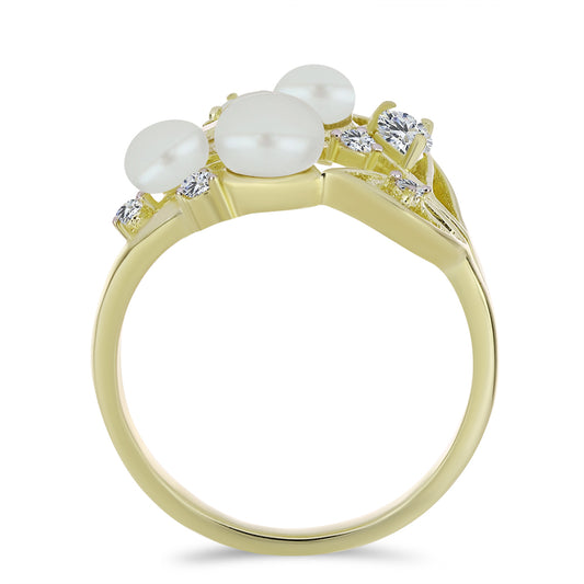 Pozlátený Strieborný Prsteň s Bielou Sladkovodnou Perlou a Bielym Topásom