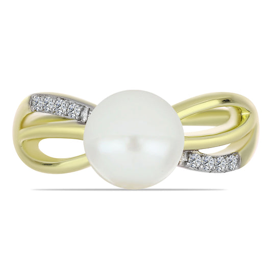 Pozlátený Strieborný Prsteň s Bielou Sladkovodnou Perlou a Bielym Topásom
