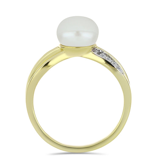 Pozlátený Strieborný Prsteň s Bielou Sladkovodnou Perlou a Bielym Topásom
