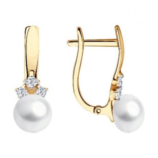 Pozlátené Strieborné Náušnice s Bielou Sladkovodnou Perlou a Bielym Topásom
