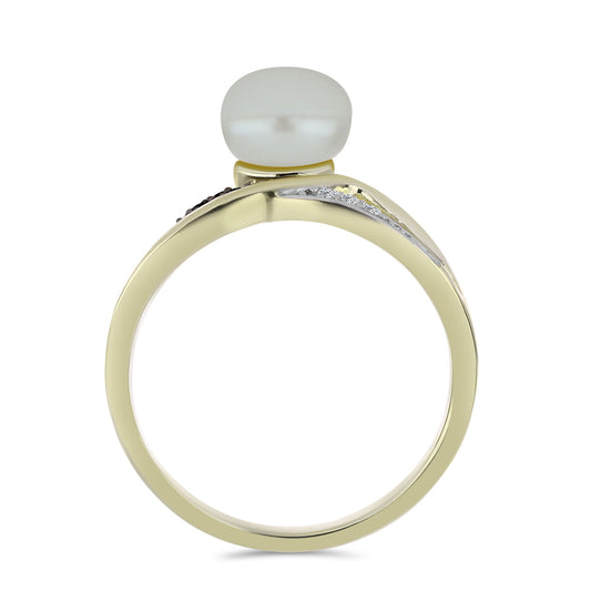 Pozlátený Strieborný Prsteň s Bielou Sladkovodnou Perlou a Čiernym Spinelom
