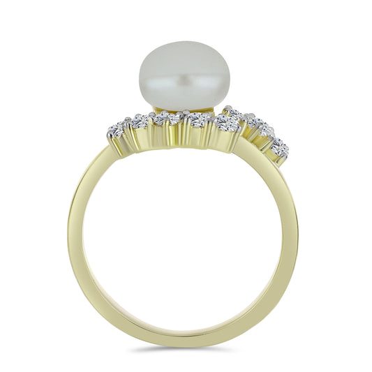 Pozlátený Strieborný Prsteň s Bielou Sladkovodnou Perlou a Bielym Topásom