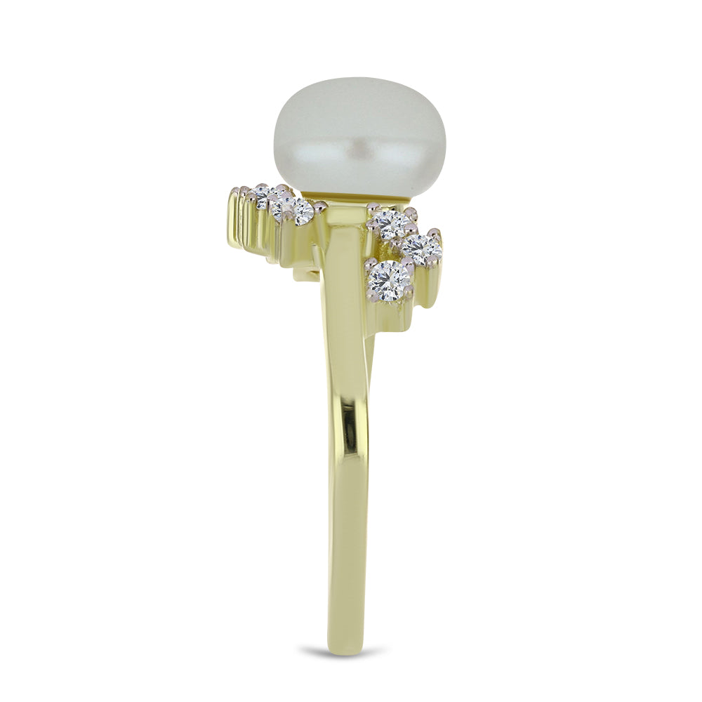 Pozlátený Strieborný Prsteň s Bielou Sladkovodnou Perlou a Bielym Topásom 4 