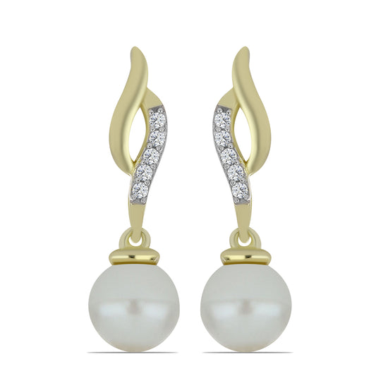 Pozlátené Strieborné Náušnice s Bielou Sladkovodnou Perlou a Bielym Topásom