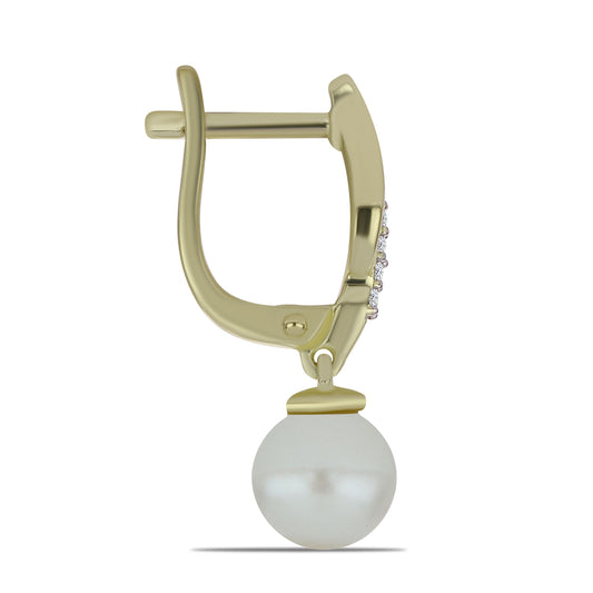 Pozlátené Strieborné Náušnice s Bielou Sladkovodnou Perlou a Bielym Topásom