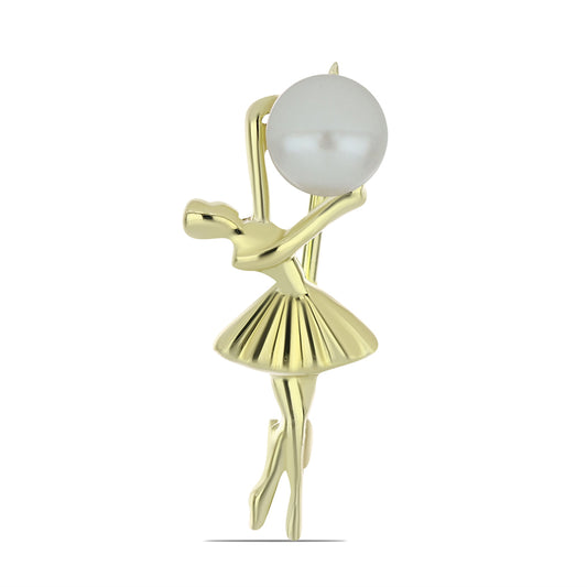 Pozlátený Strieborný Brošňa s Bielou Sladkovodnou Perlou