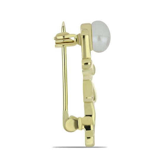 Pozlátený Strieborný Brošňa s Bielou Sladkovodnou Perlou