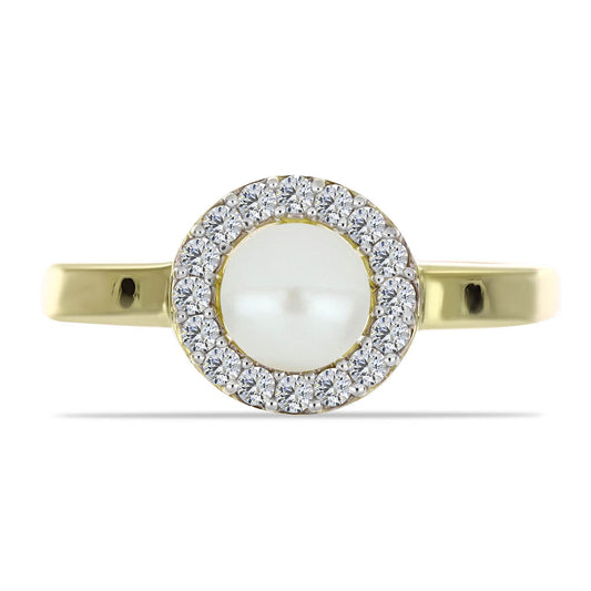 Pozlátený Strieborný Prsteň s Bielou Sladkovodnou Perlou a Bielym Topásom
