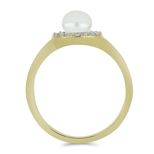 Pozlátený Strieborný Prsteň s Bielou Sladkovodnou Perlou a Bielym Topásom