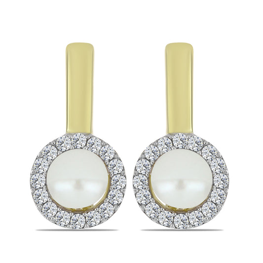 Pozlátené Strieborné Náušnice s Bielou Sladkovodnou Perlou a Bielym Topásom