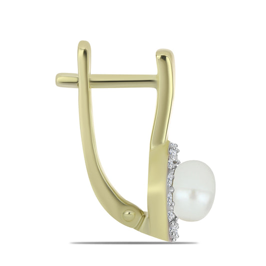 Pozlátené Strieborné Náušnice s Bielou Sladkovodnou Perlou a Bielym Topásom