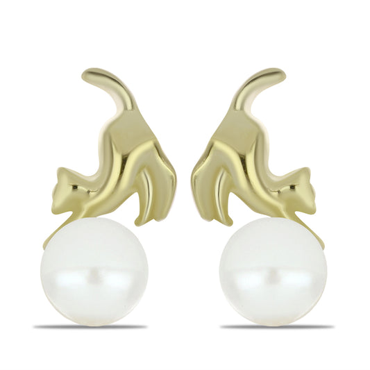 Pozlátené Strieborné Náušnice s Bielou Sladkovodnou Perlou