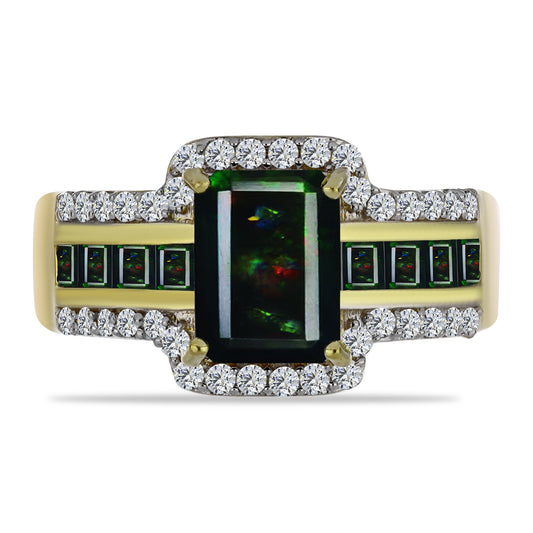 Pozlátený Strieborný Prsteň s Polnočne Čiernym Etiópskym Opálom z Lega Dembi a Čiernym Spinelom