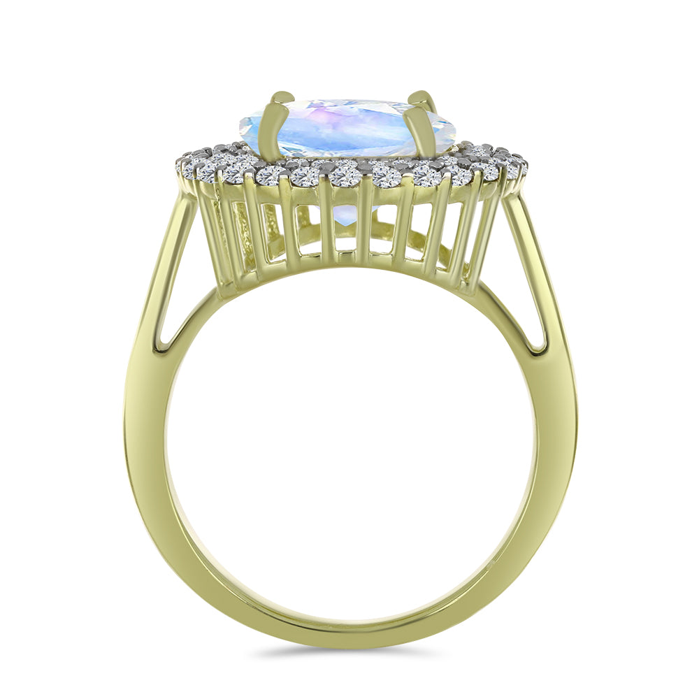 Pozlátený Strieborný Prsteň s Dúhovým Mesačným Kameňom a Akvamarínom 2 