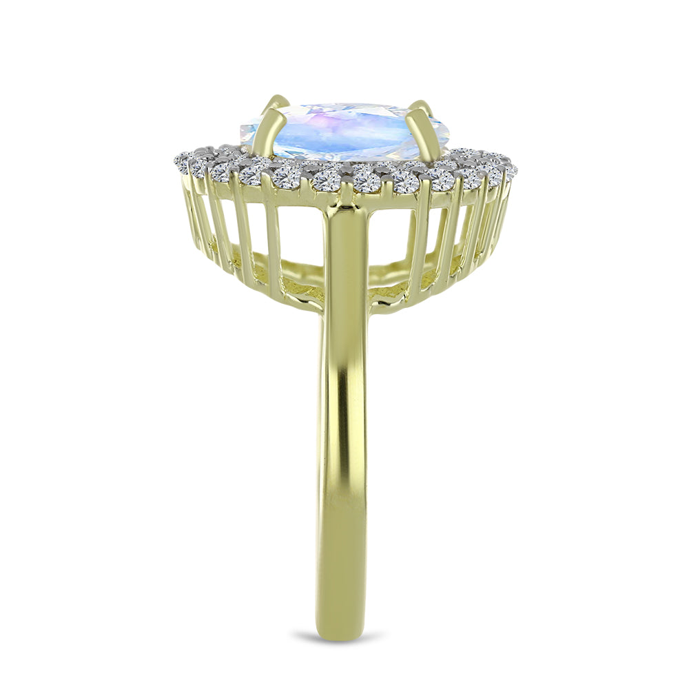 Pozlátený Strieborný Prsteň s Dúhovým Mesačným Kameňom a Akvamarínom 4 